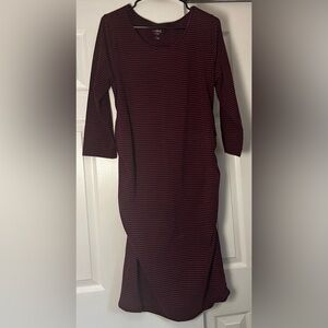Isabel Maternity by Ingrid & Isabel Maroon and Navy Striped 3/4 Sleeve Dress